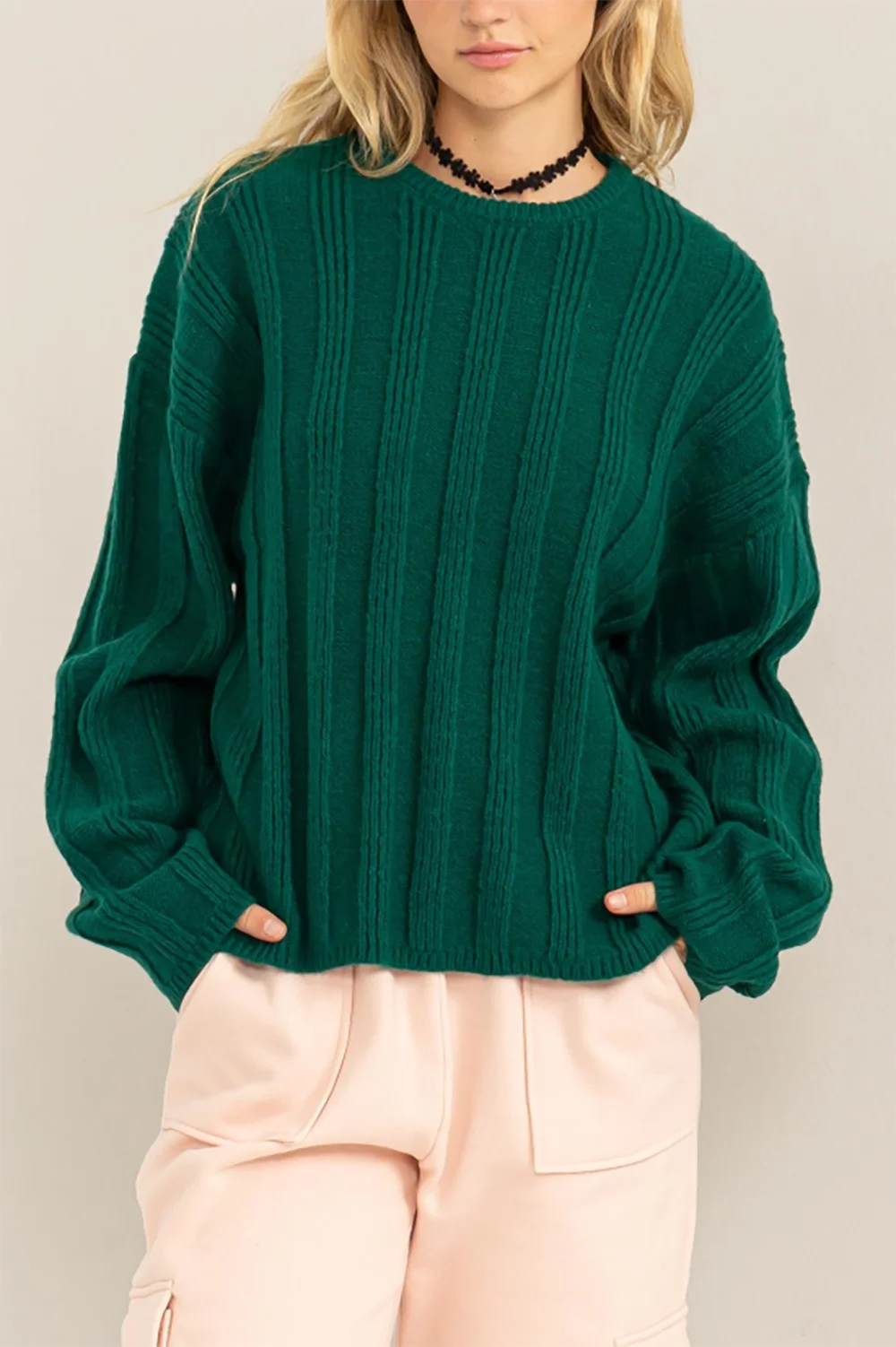 Wide Ribbed Round Neck Sweater